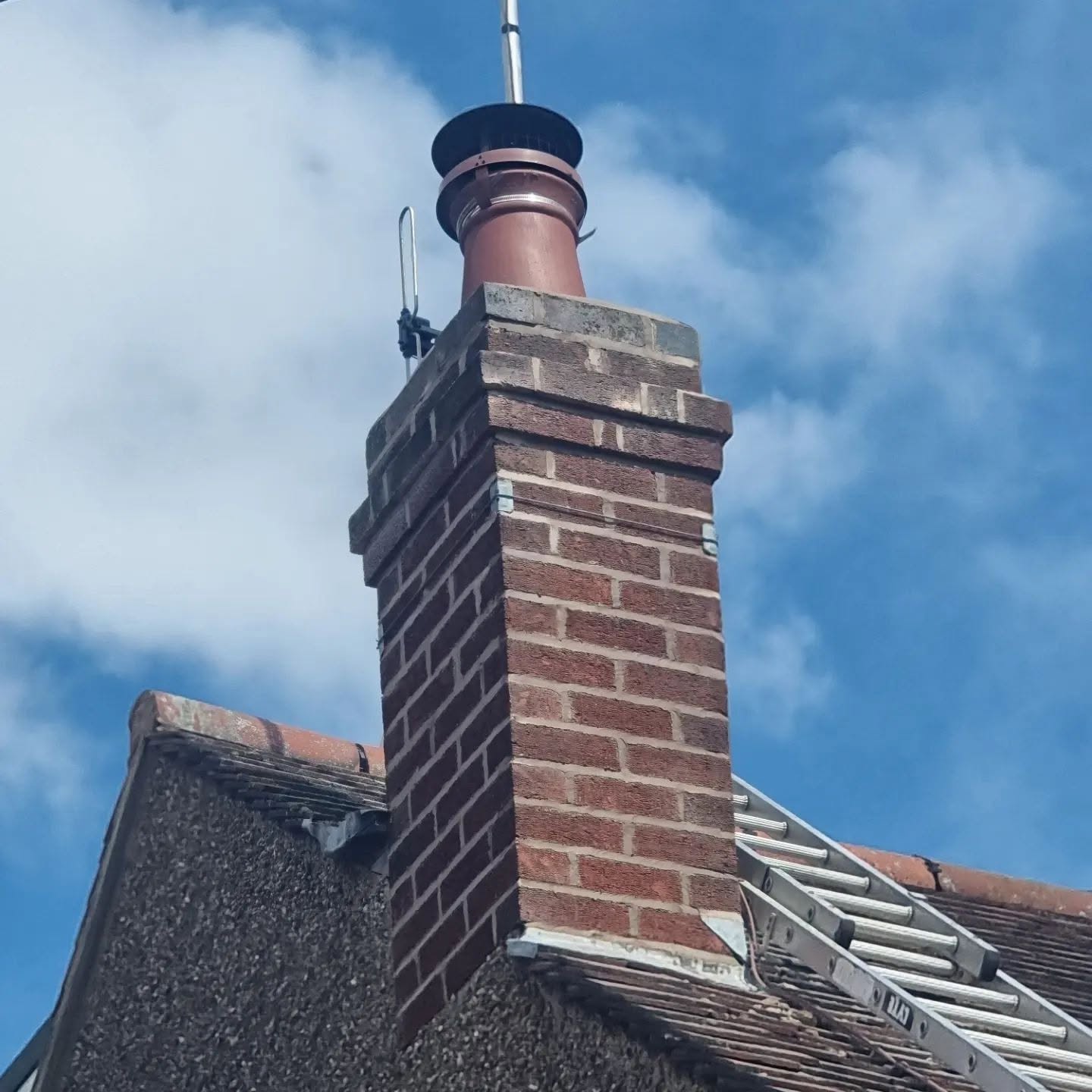 Rebuilt chimney stack with new flue liner and leadwork by JP Bobcat Roofing, Warwickshire
