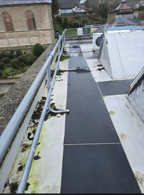 Re-covered parapet gutter run on the Compton Verney gallery roof, Warwickshire