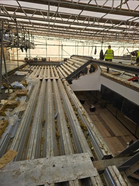 Compton Verney gallery roof stripped back to the profiled metal deck during strip-off